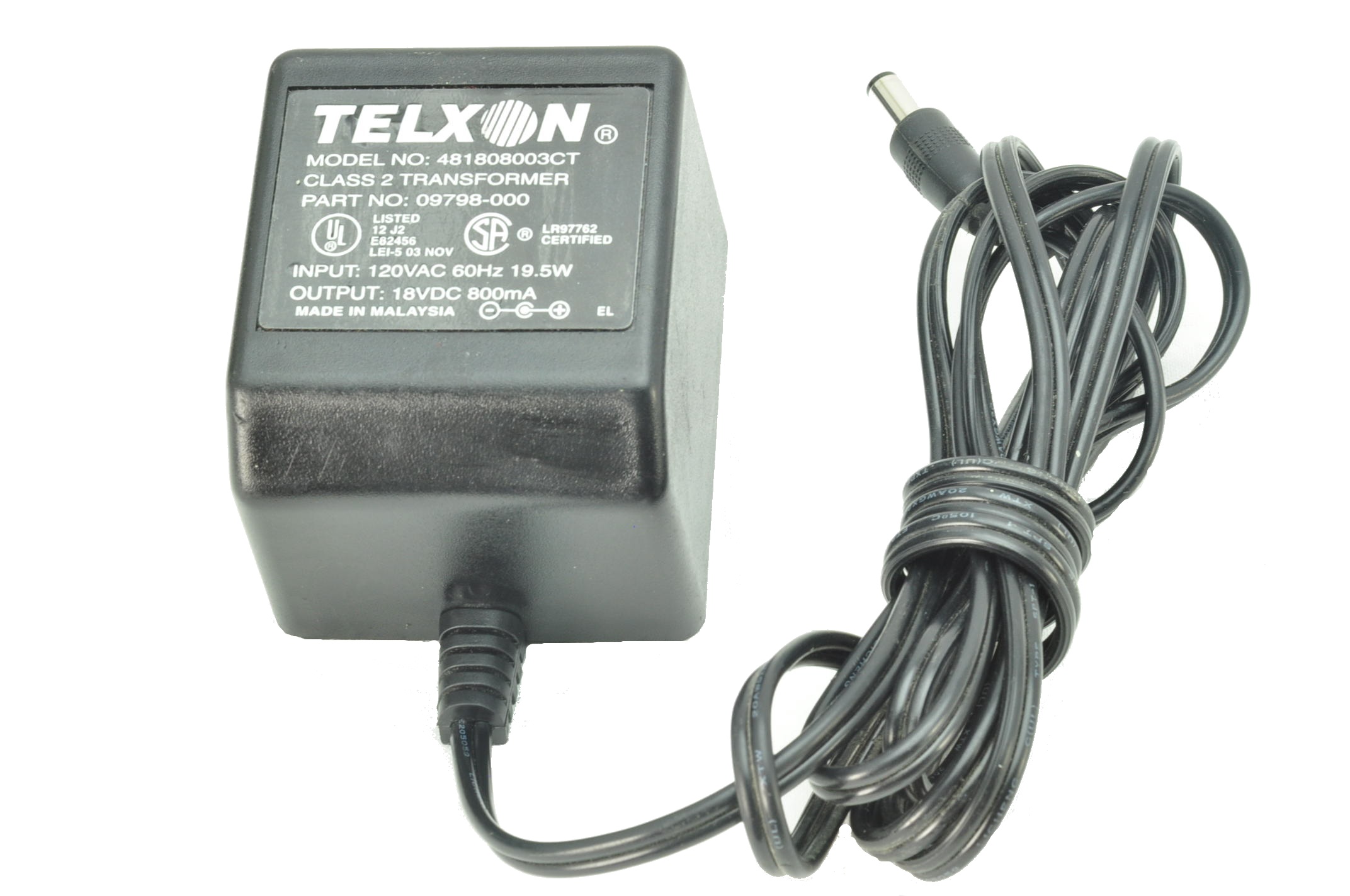 Telxon Class 2 Transformer AC Adapter 18V, 481808003CT 800mA eBay